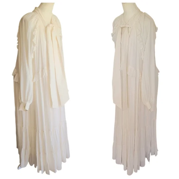 Nobody's Child | Ivory Bohana Ruffle Tie-Neck Flowing Midi Dress US 8 - Picture 6 of 8